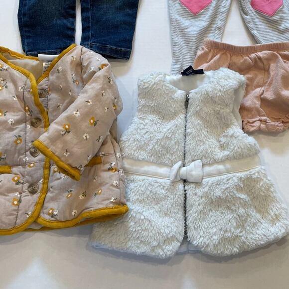 Baby Girl Bundle - 9 items, rompers, dresses, jeans, quilted jacket, 6-12mos. - Picture 7 of 9